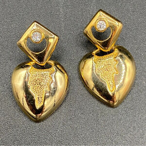 Gothic Style Dripping Heart Gold Plated Dangle Earrings with Rhinestone Accent
